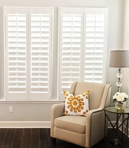 Plantation shutters in a corner window